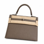 Elephant gray, gold and silver buckles, Kelly 25, imported Epsom