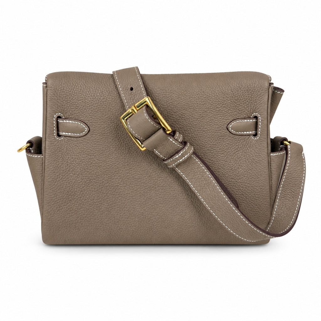 🆕 In stock Kelly Messenger messenger bag for men and women, elephant gray gold buckle, imported leather, all-steel hand-waxed thread, the highest cost-effectiveness on the Internet. The classic combin
