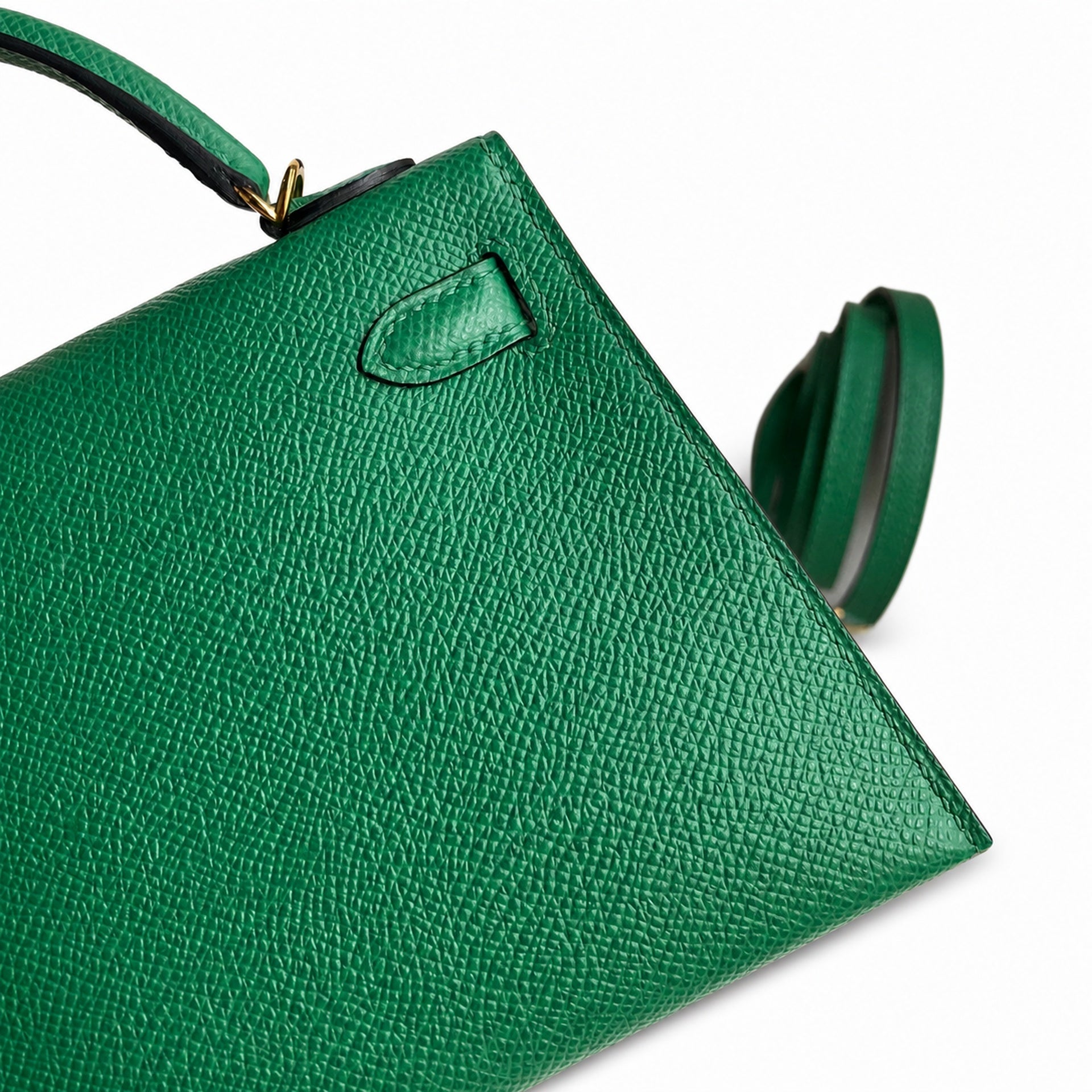 Fully hand-sewn👉Second generation Mini Kelly 19cm imported Epsom leather velvet green gold buckle