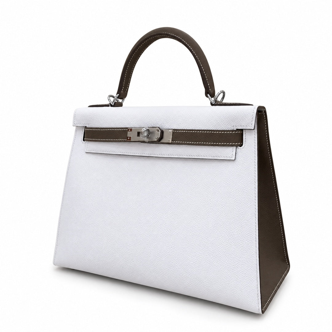 Kelly 25cm/28cm Epsom Leather 10 Craie Milkshake White 18 Etoupe Elephant Gray Top Handmade! Counter quality!