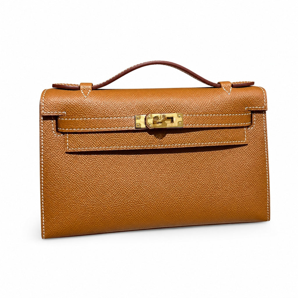 mini kelly 1, ck37/Gold, Epsom, gold, 22cm, all handmade‼ ️Mini Kelly Generation, golden brown, palm print, gold buckle, 22cm, high-end fully handmade and customized‼ ️Purely hand-made nails, hand-eng