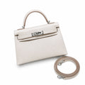 Style: mini kelly Color: ck10/craie Size: 19*12*5.5cm Leather: epsom From France Hardware: silver Mini Kelly second generation, milkshake white, French imported cowhide, silver buckle, high-end handma