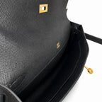 Kelly cut clutch evening bag epsom leather wax thread hand-stitched black gold buckle