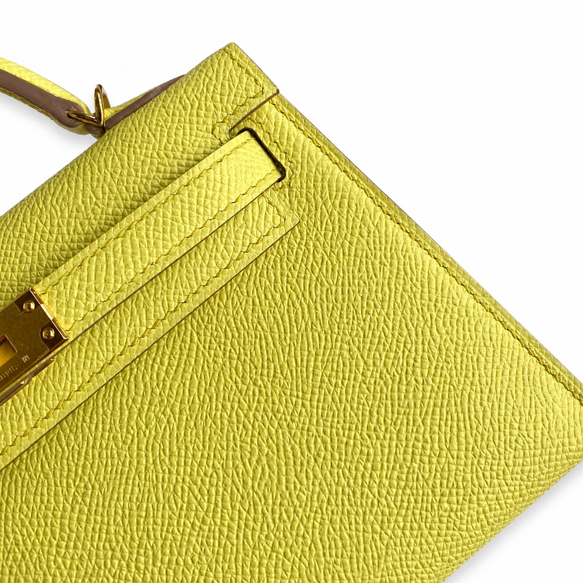Fully hand-sewn👉Second generation Mini Kelly 19cm imported Epsom leather lemon yellow🍋 gold buckle