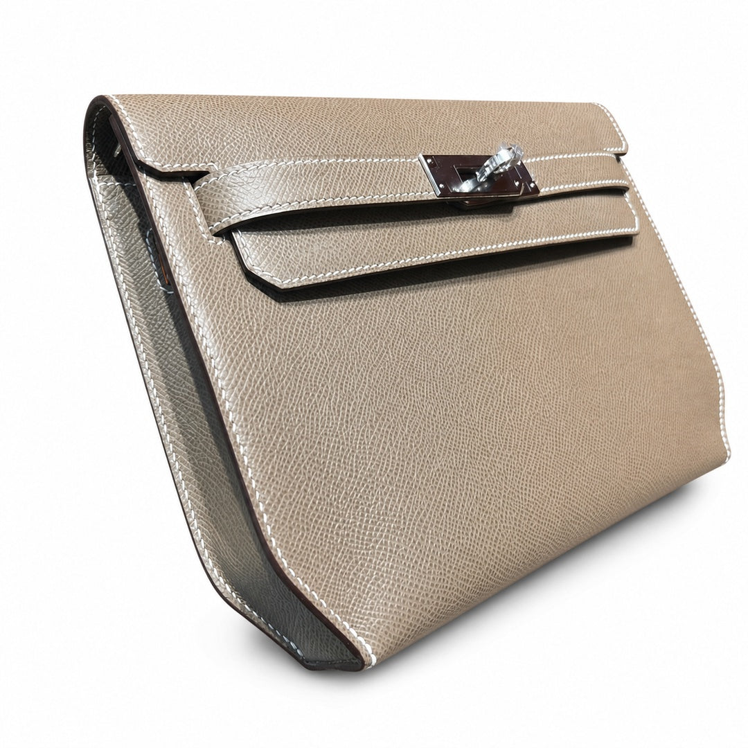 Kelly Depeches 25cm Epsom leather 18 Etoupe elephant gray top handcraft! Counter quality!