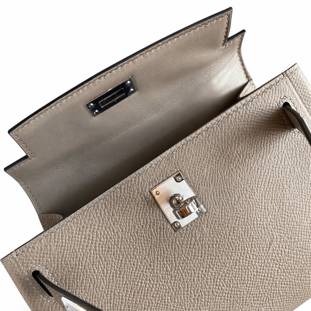Fully hand-sewn👉Second generation Mini Kelly 19cm imported Epsom leather asphalt gray silver buckle