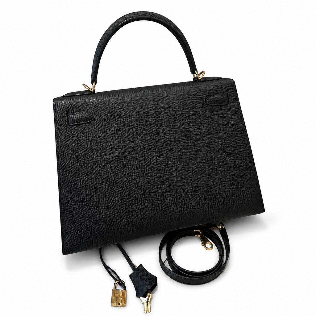 kelly32cm, ck89/Black, Epsom, gold, all handmade‼ ️Kelly 32cm, black, palm print, gold buckle, high-end handmade exclusive customization‼ ️Purely hand-made nails, hand-engraved hardware, fine steel Di