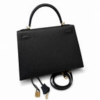 kelly32cm, ck89/Black, Epsom, gold, all handmade‼ ️Kelly 32cm, black, palm print, gold buckle, high-end handmade exclusive customization‼ ️Purely hand-made nails, hand-engraved hardware, fine steel Di