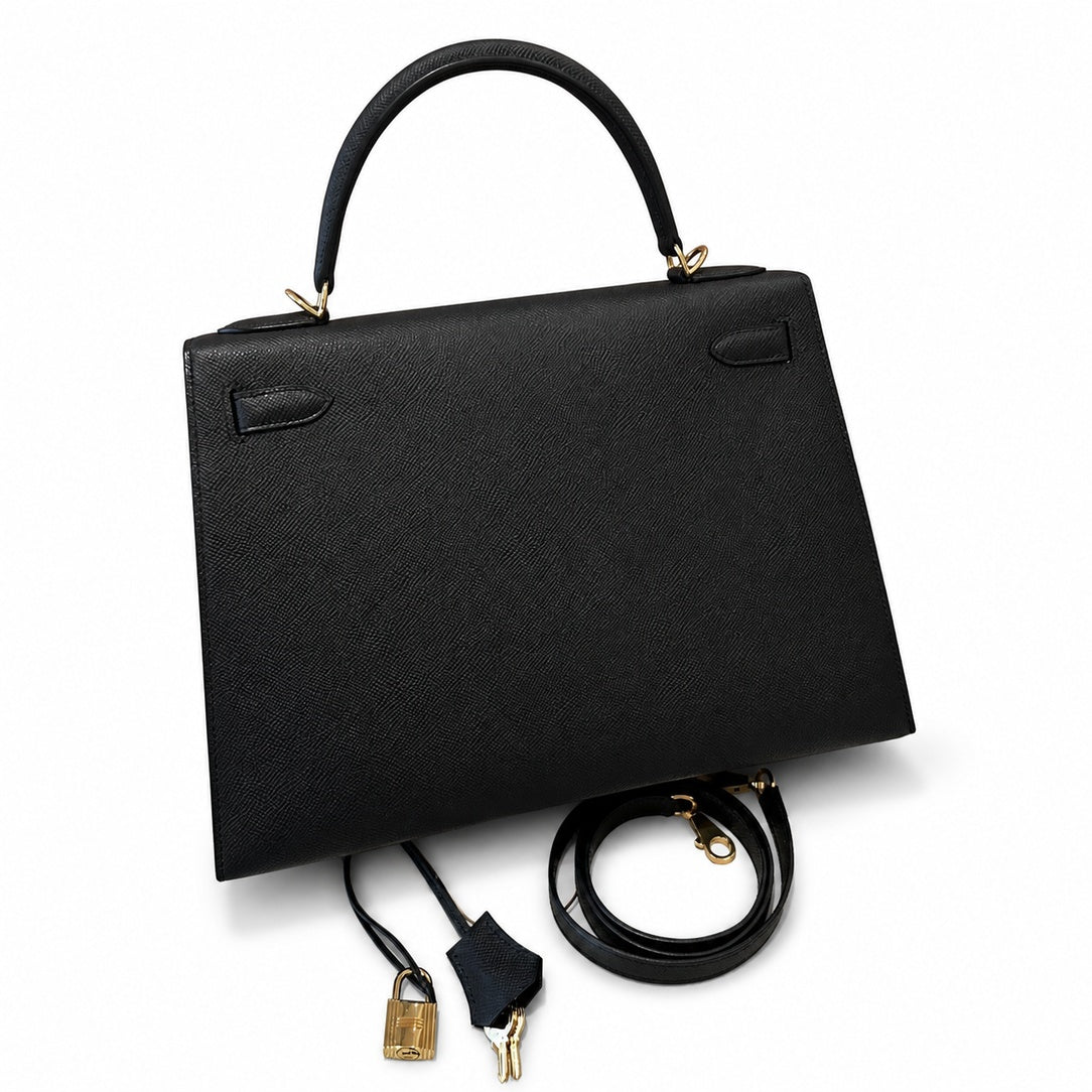 kelly32cm, ck89/Black, Epsom, gold, all handmade‼ ️Kelly 32cm, black, palm print, gold buckle, high-end handmade exclusive customization‼ ️Purely hand-made nails, hand-engraved hardware, fine steel Di