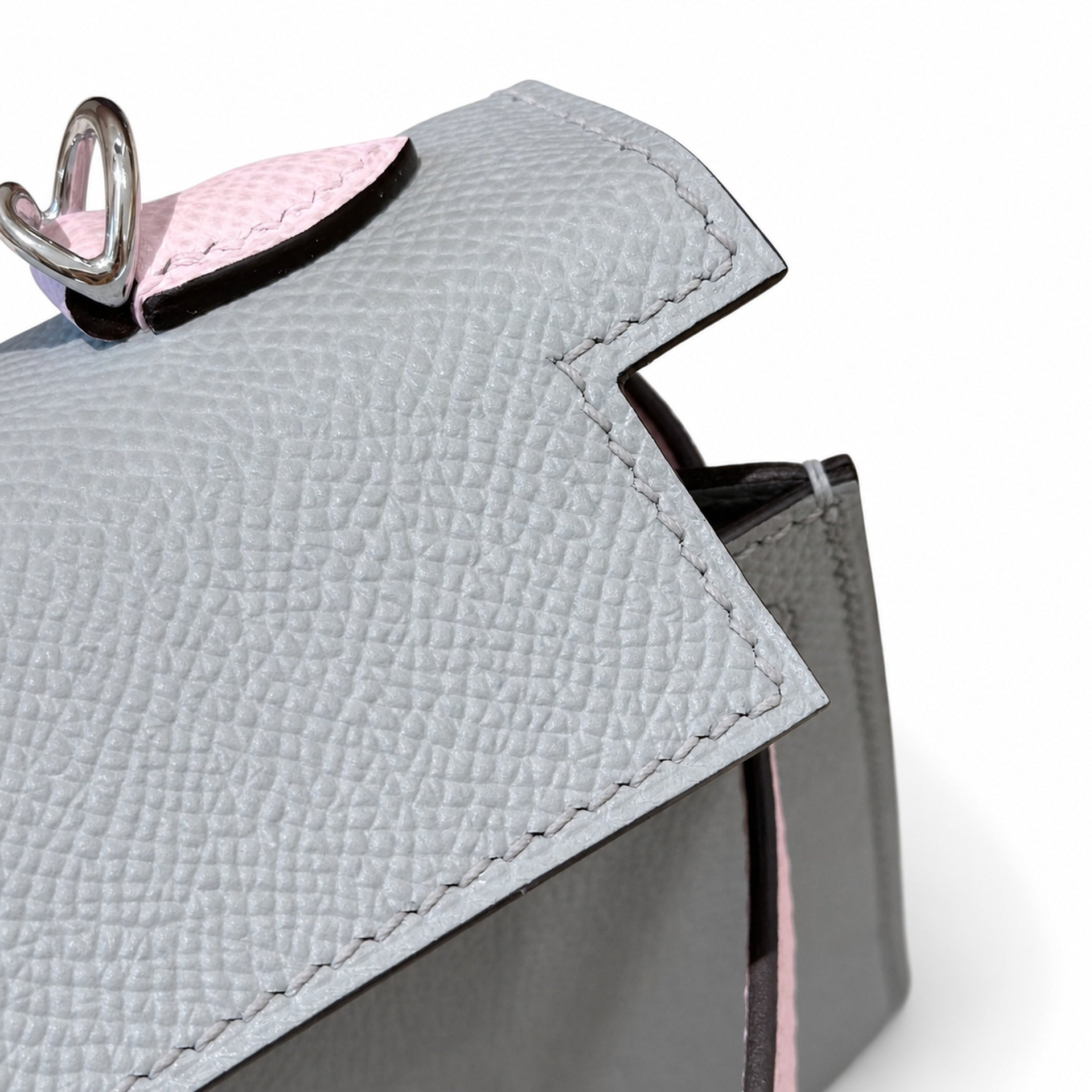 mini kelly 2, 8u/Blue glacier/09/Mauve pale, Epsom, slipr, 19cm, all handmade‼ ️Mini Kelly II, glacier blue and fantasy purple, palm print, silver buckle, 19cm, high-end handmade exclusive customizati