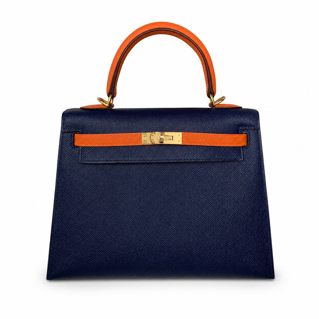 Custom order💕kelly25 sapphire blue with classic orange epsom frosted gold buckle handmade