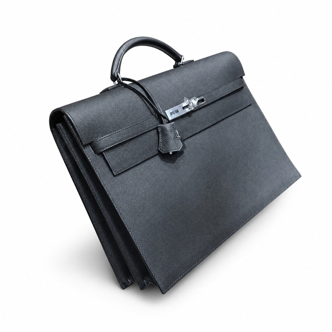 Kelly briefcase 38cm Epsom leather 89 Noir black top handcraft! Counter quality!