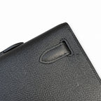 Kelly cut clutch evening bag epsom leather wax thread hand-stitched black gold buckle