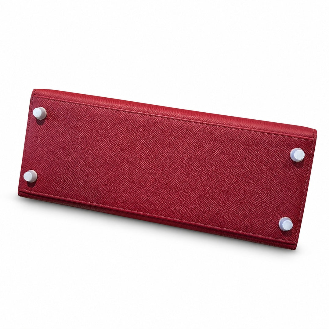 kelly28cm, K1/Rouge Grenat, Epsom, sliver, all handmade‼ ️Kelly 28cm, pomegranate red, palm print, silver buckle, high-end handmade exclusive customization‼ ️Purely hand-made nails, hand-engraved hard