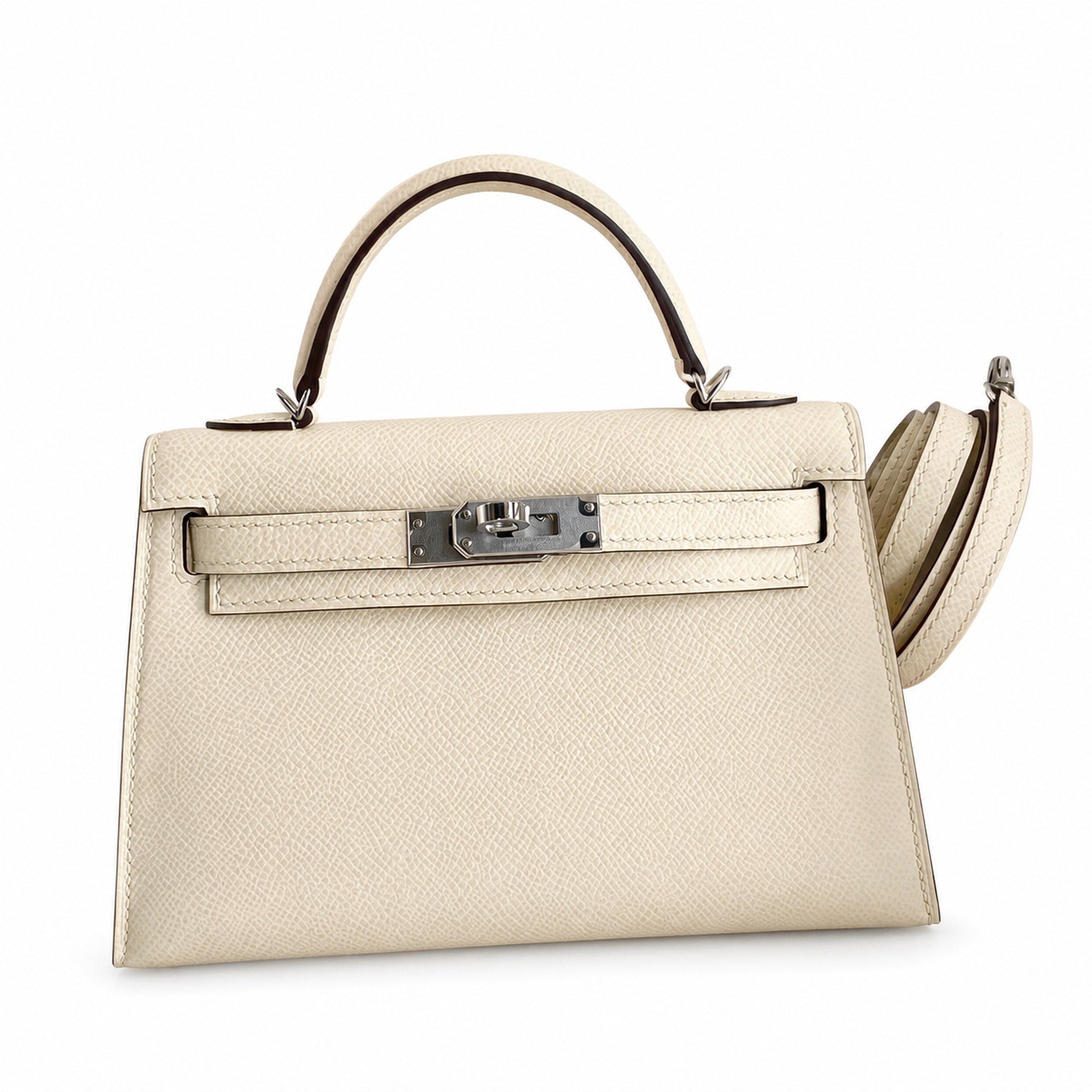 Fully hand-sewn👉Second generation Mini Kelly 19cm imported Epsom leather cream white silver buckle