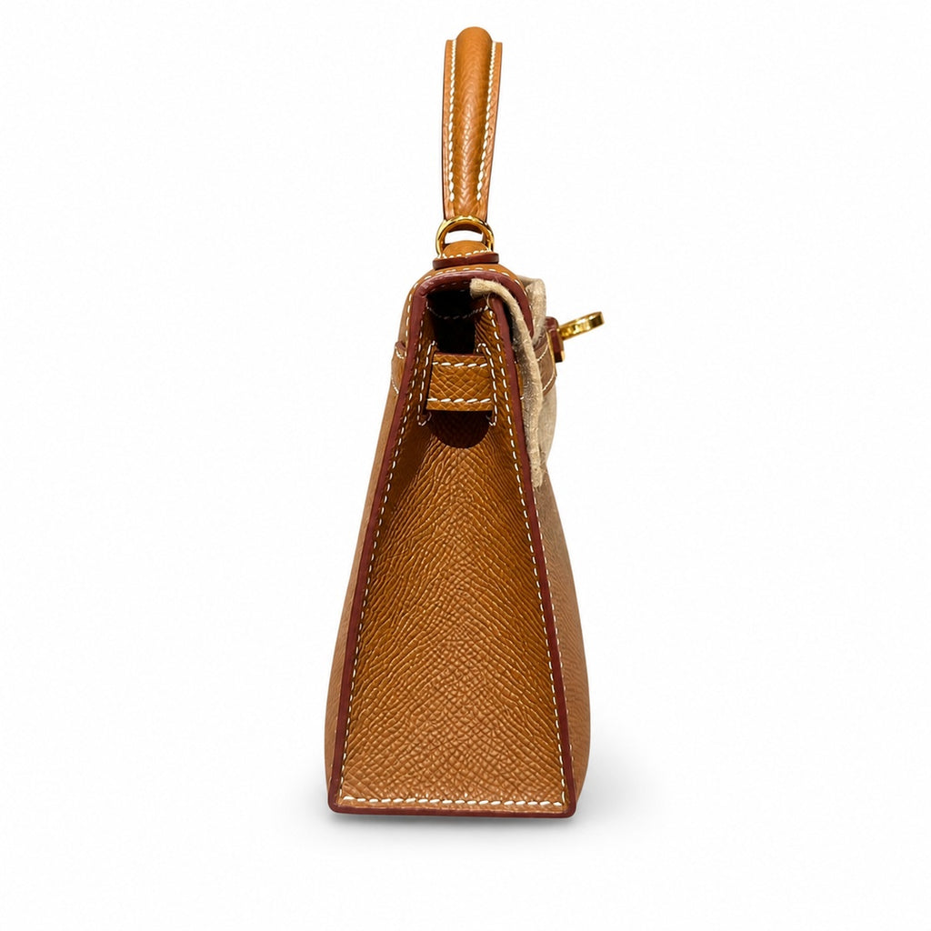 mini kelly 2, ck37/Gold, Epsom, gold, 19cm, all handmade‼ ️Mini Kelly II, golden brown, palm print, gold buckle, 19cm, high-end fully handmade and customized‼ ️Purely hand-made nails, hand-engraved ha
