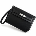 Kelly Depeches 25 clutch, canvas and swift leather (with additional shoulder strap), can be carried cross-body, can be carried by hand or on the wrist, daily needs, seamless switching between business