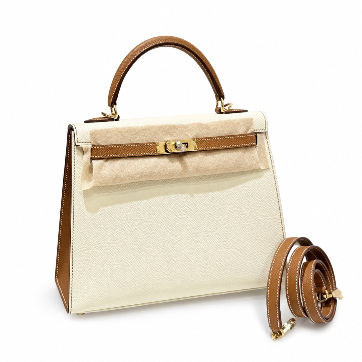 Kelly 25cm color-blocked Epsom leather, classic leather and color matching