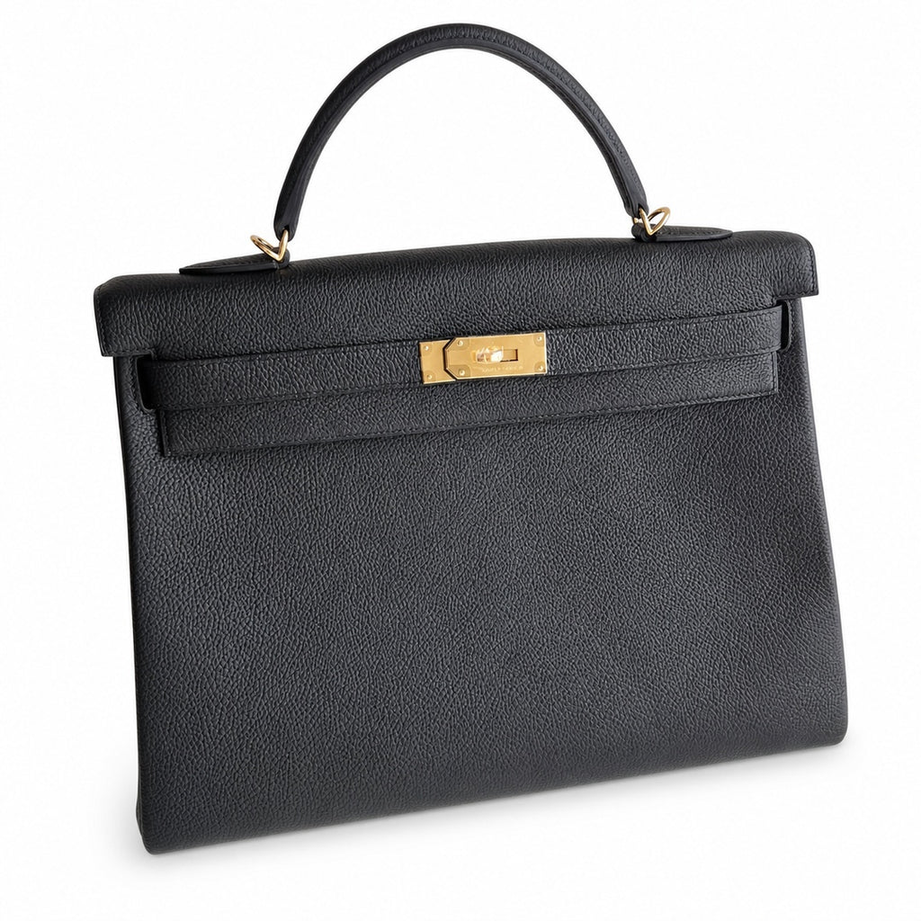 Kelly40cm togo original royal calfskin ck89 black top craftsmanship wax thread full stitching gold buckle