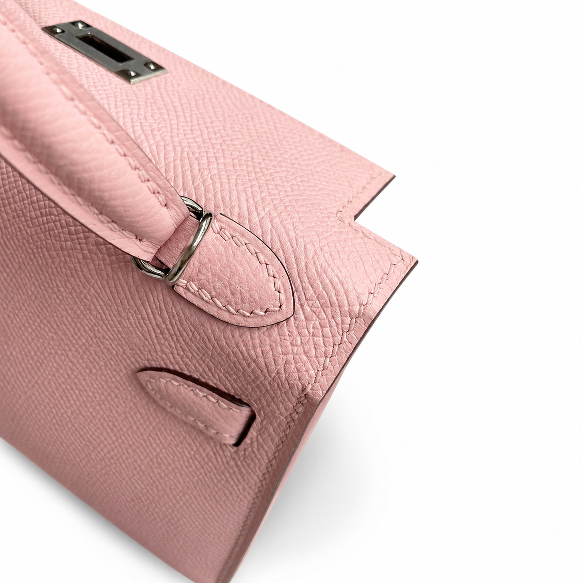 Fully hand-sewn👉Second generation Mini Kelly 19cm imported Epsom leather 3Q pink silver buckle