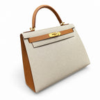 Kelly 28cm Epsom Leather S2 Trench Windbreaker Gray and 37 Gold Golden Brown Top Handmade! Counter quality!