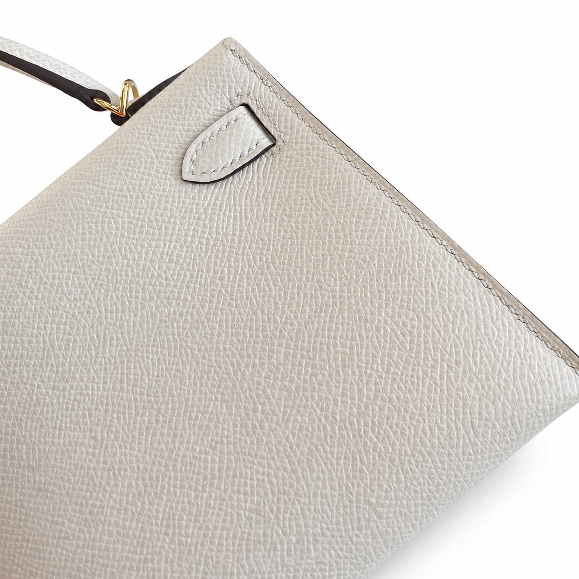 Fully hand-sewn👉Second generation Mini Kelly 19cm imported Epsom leather cream white gold buckle
