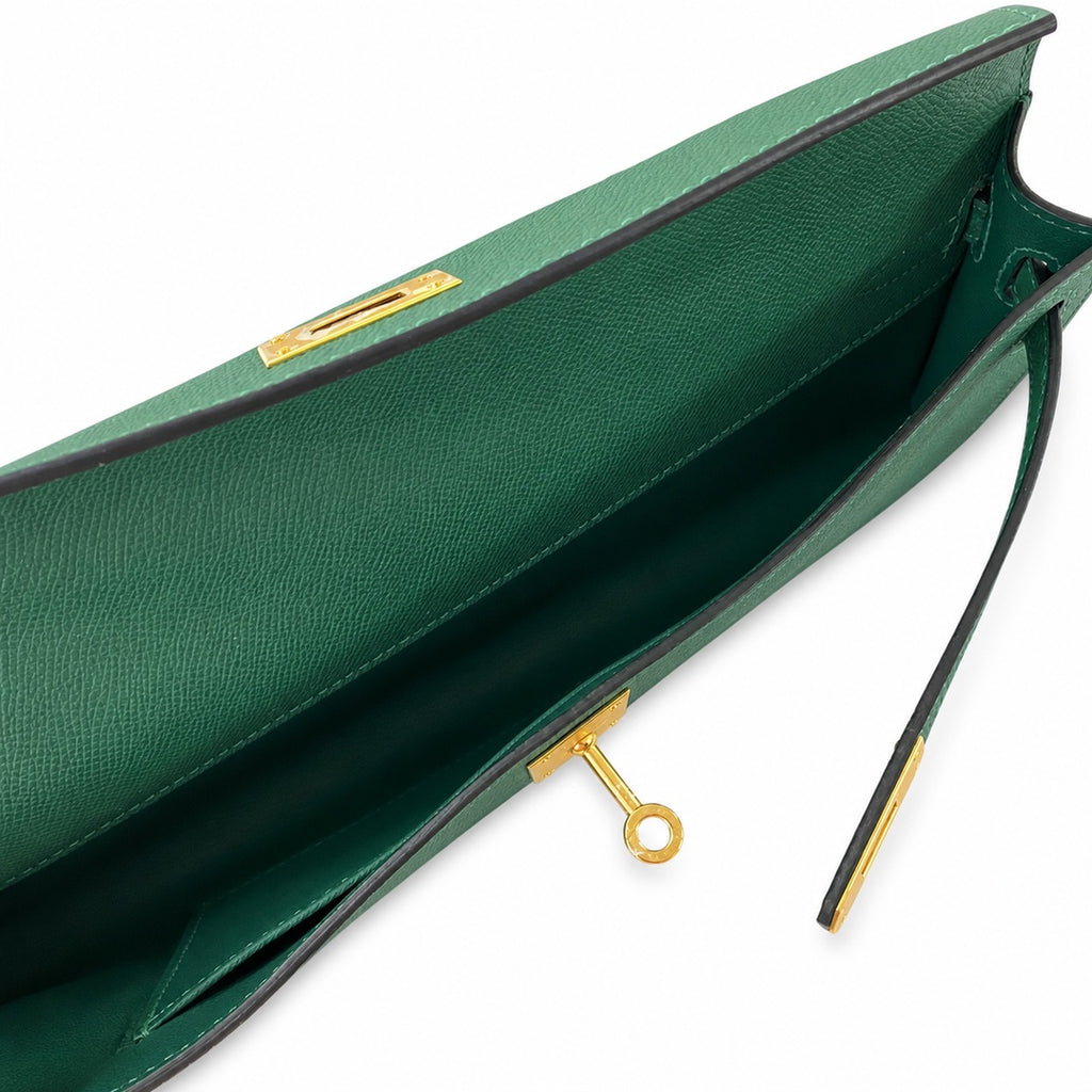 Kelly cut 31 clutch epsom malachite green gold buckle ready stock