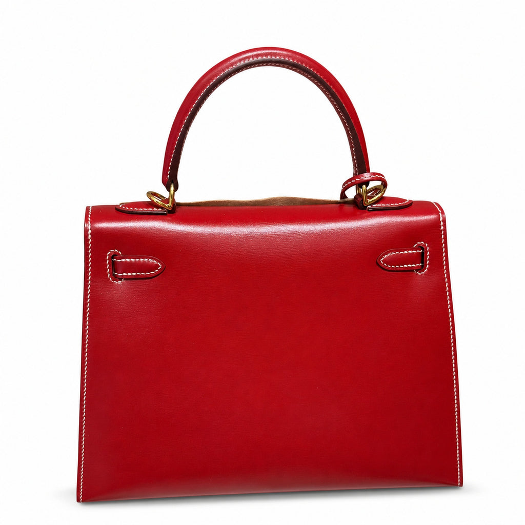 Style: Kelly Color: 5x/Rouge piment Size: 25*17*7cm Leather: Box From France Hardware: gold Kelly 25, chili red-white thread, bright cowhide imported from France, gold buckle, high-end handmade exclus