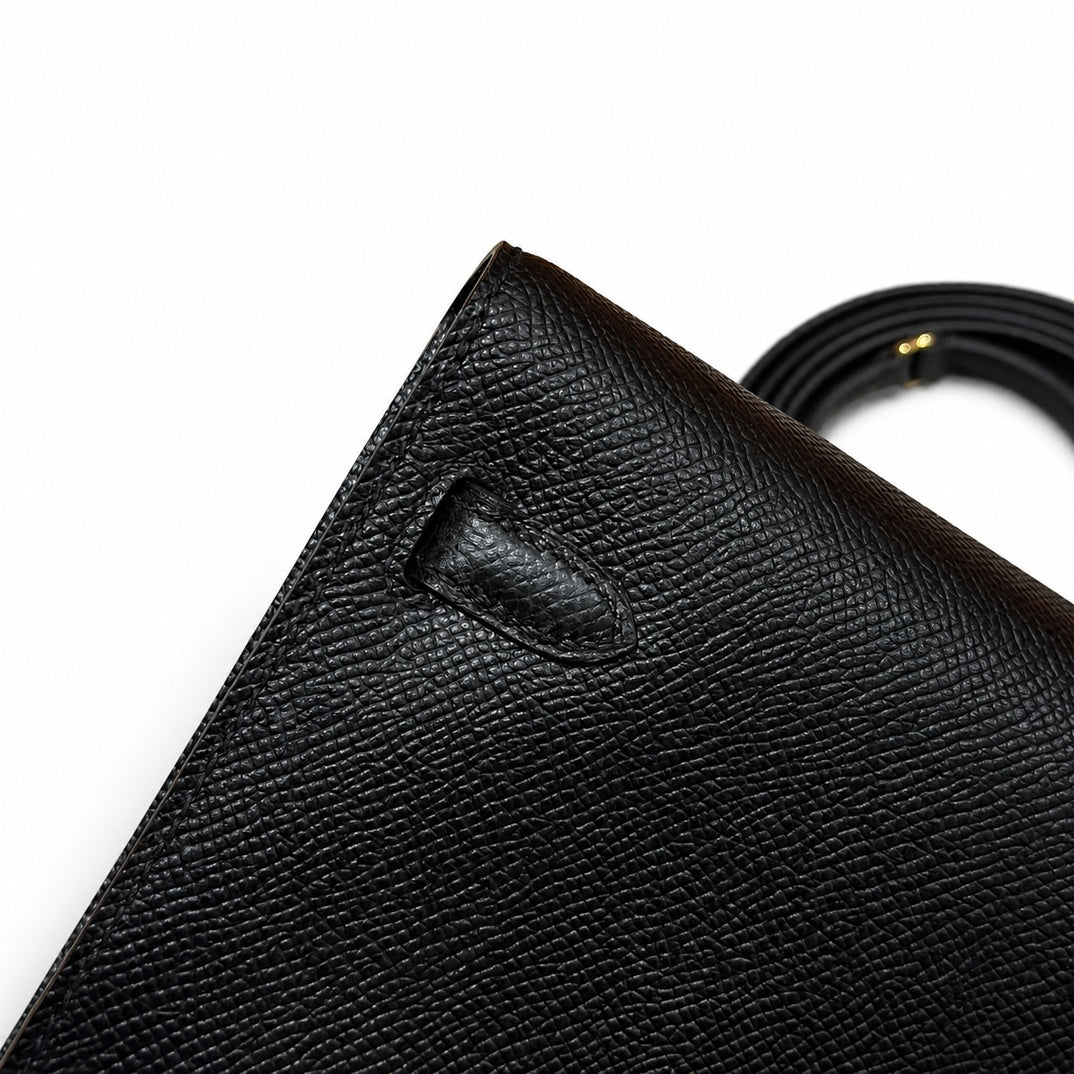 Style: Kelly to go Color: ck89/noir Size: 19*11.5*1.5cm Leather: epsom From France Hardware: gold shoulder crossbody bag, clutch bag, black, cowhide, gold buckle, high-end handmade exclusive customiza