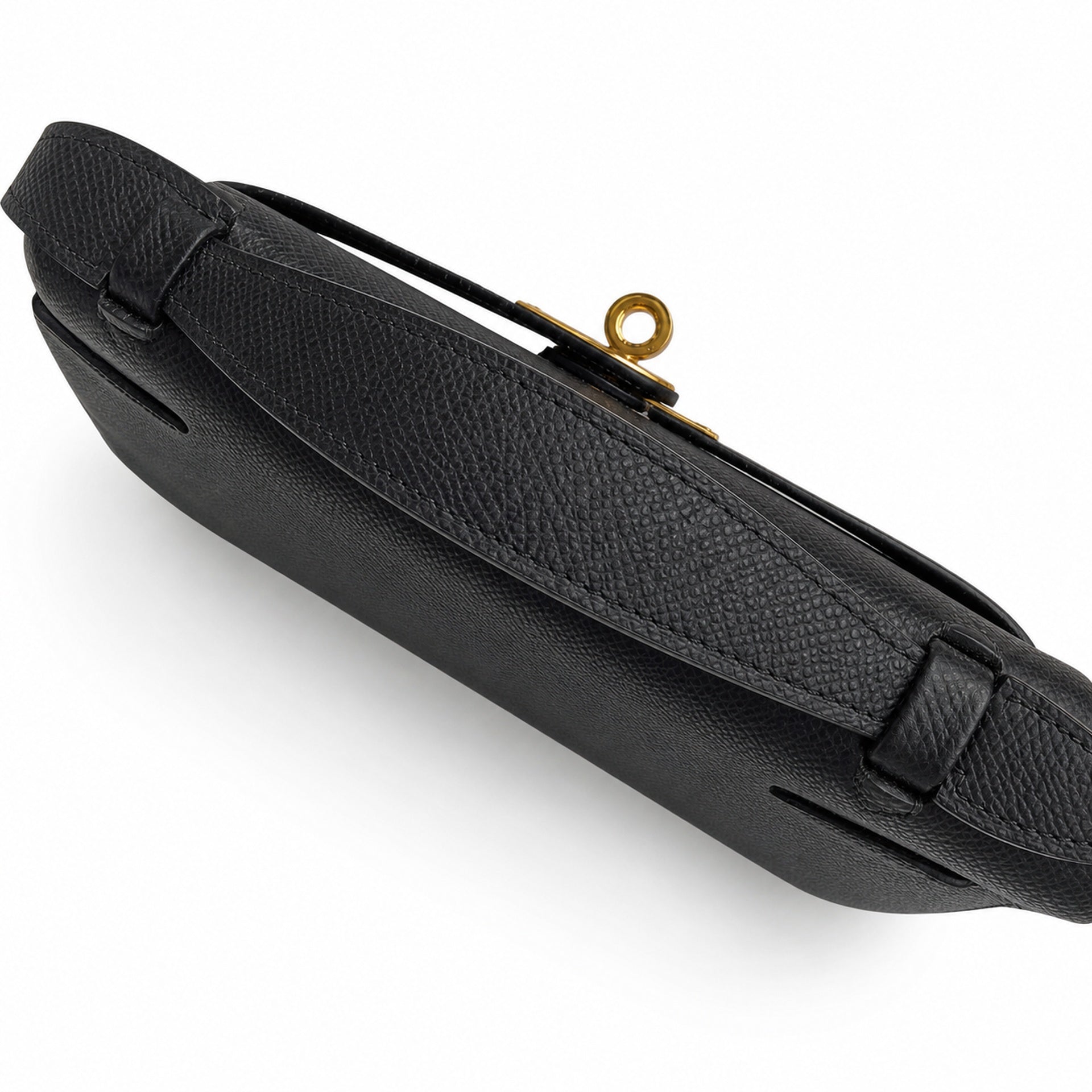 First generation handbag evening bag Kelly 22cm Epsom leather black gold buckle wax thread
