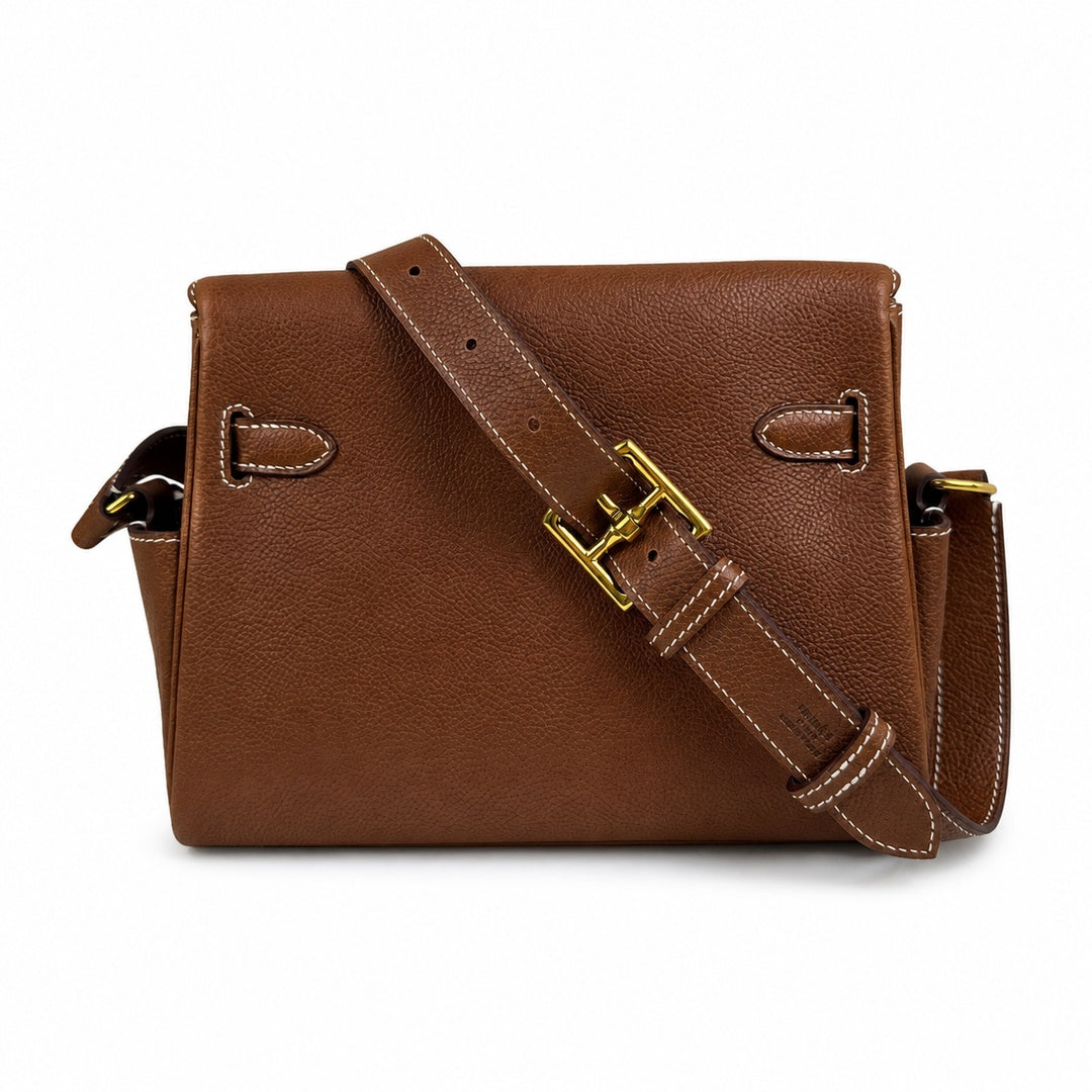 🆕 In stock Kelly Messenger messenger bag for men and women, Fubao leather gold brown gold buckle, imported leather, all-steel hand-waxed thread, the highest cost performance on the Internet. The class