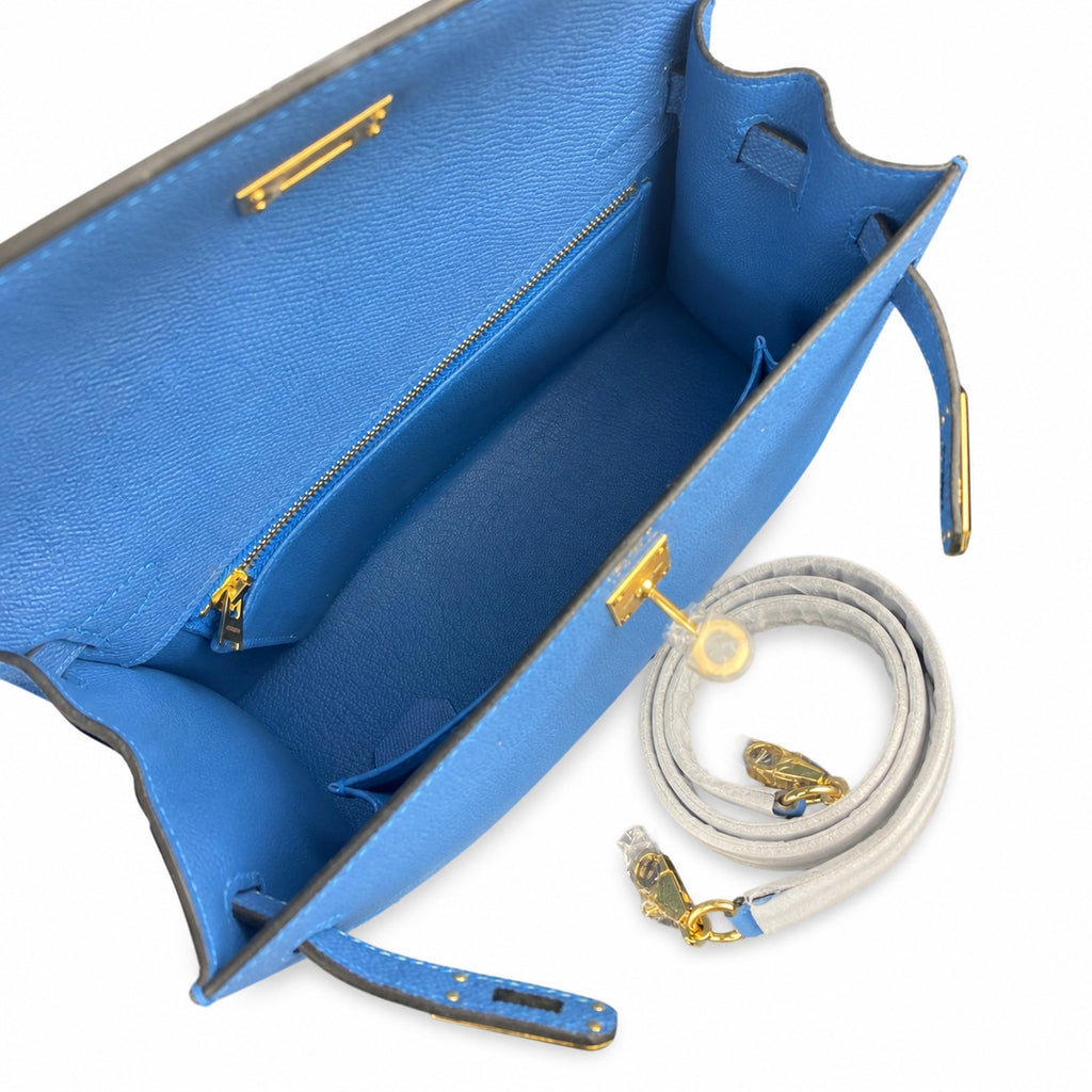 kelly Kelly 25cm, epsom leather wax thread semi-handmade, Tanzania blue
