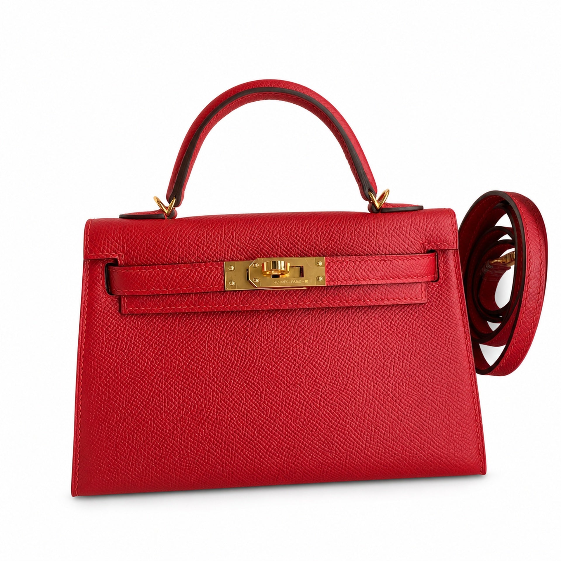 Fully hand-sewn👉Second generation Mini Kelly 19cm imported Epsom leather flag red gold buckle