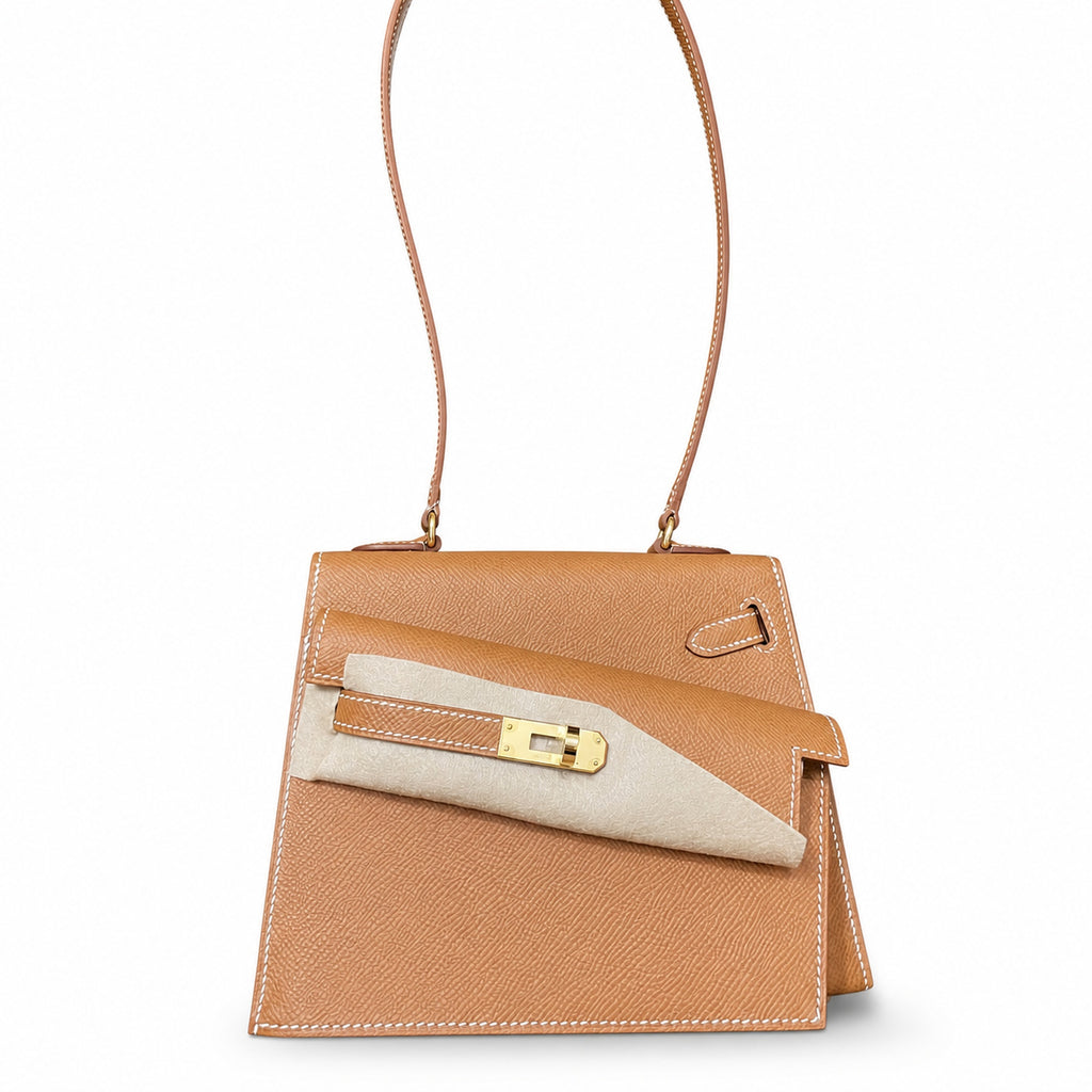 Kelly Desordre 20cm Sellier double-sided Epsom original palm print leather ck37 golden brown Gold gold buckle GHW top hand sewing