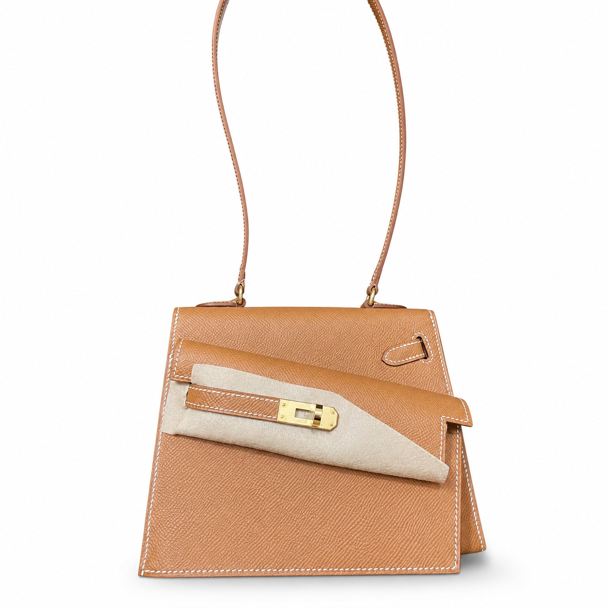 Kelly Desordre 20cm Sellier double-sided Epsom original palm print leather ck37 golden brown Gold gold buckle GHW top hand sewing