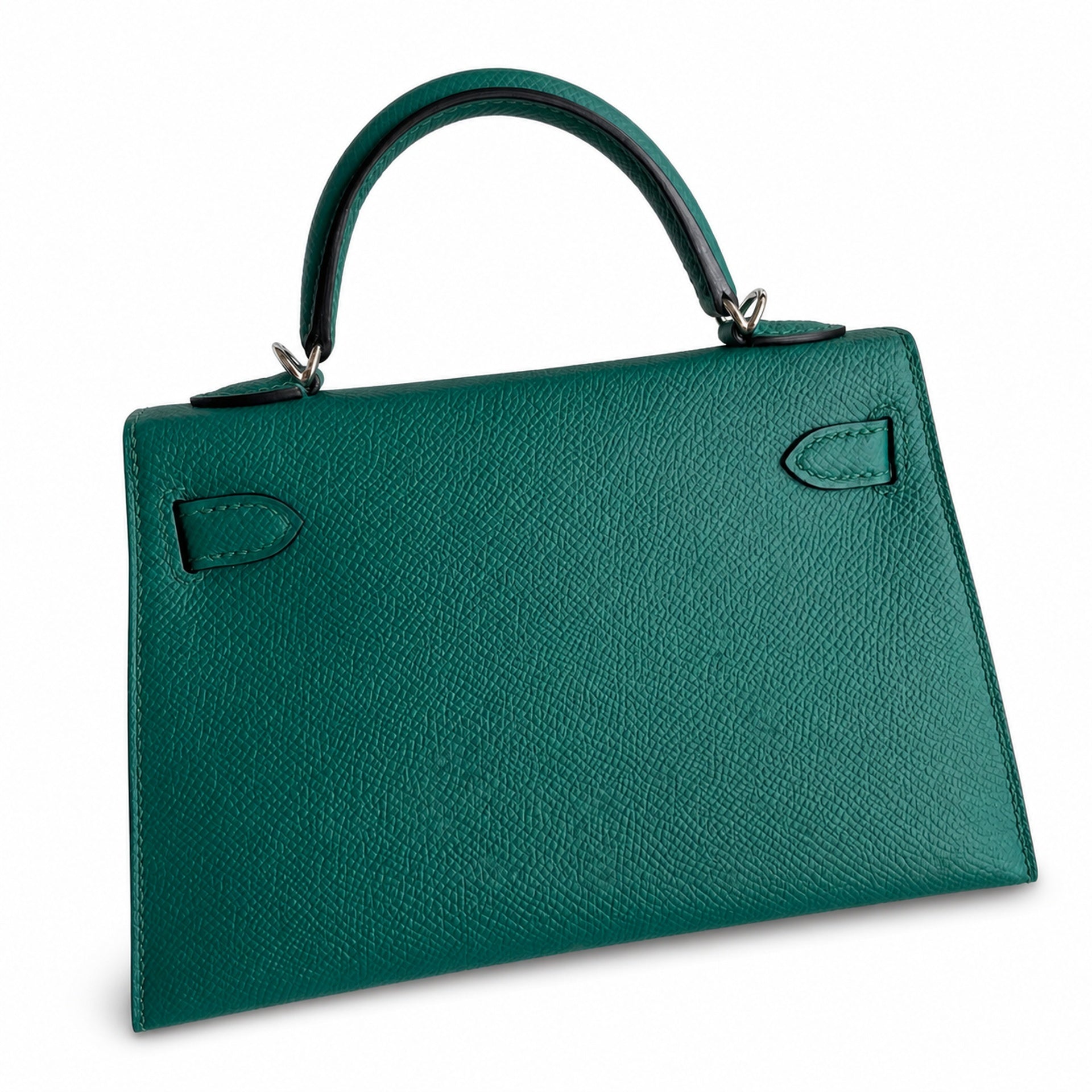 Fully hand-sewn👉Second generation Mini Kelly 19cm imported Epsom leather malachite green silver buckle