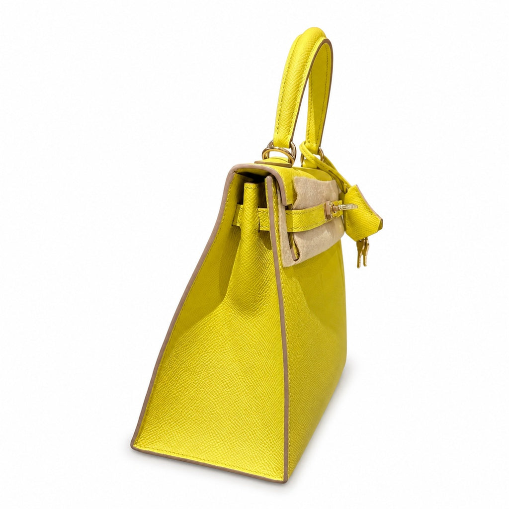 Style: Kelly Color: 9R/Lime Size: 25*17*7cm Leather: eposm From France Hardware: rose gold Kelly 25, lemon yellow, palmprint cowhide imported from France, gold buckle, high-end handmade exclusive cust