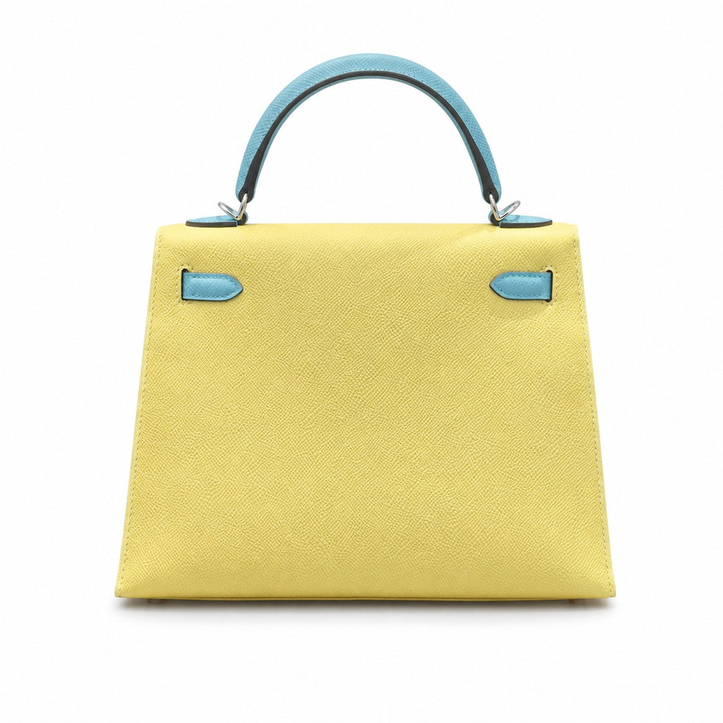 Kelly 28cm Epsom leather C9 Soufre goose egg yolk 3P BlueAtoll macaron blue top handcraft! Counter quality!