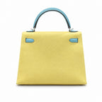 Kelly 28cm Epsom leather C9 Soufre goose egg yolk 3P BlueAtoll macaron blue top handcraft! Counter quality!