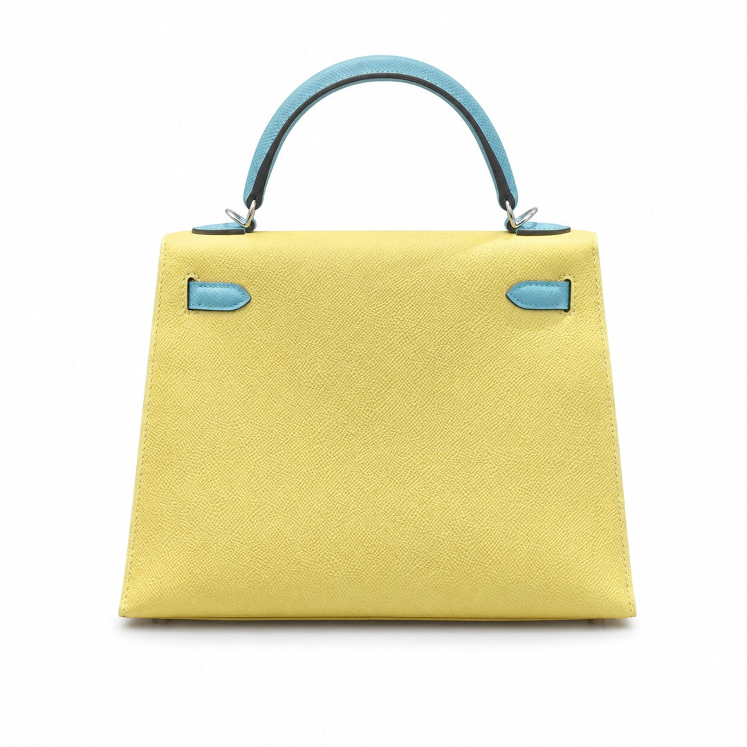 Kelly 28cm Epsom leather C9 Soufre goose egg yolk 3P BlueAtoll macaron blue top handcraft! Counter quality!