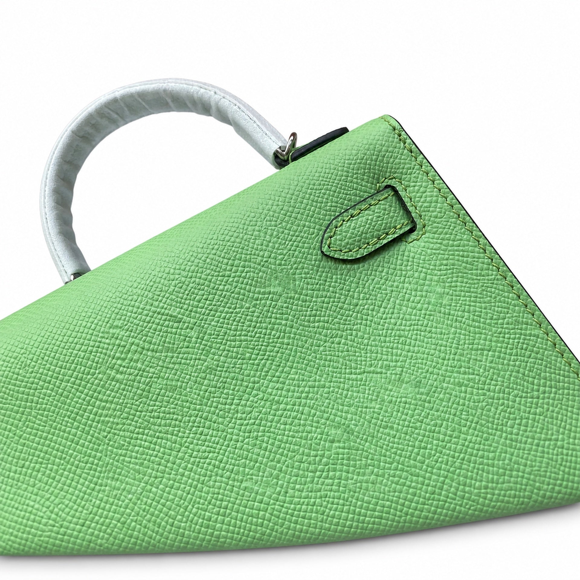 In stock: second generation Kelly 19cm imported Epsom leather avocado green 🥑 gold and silver buckle wax thread