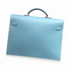 Kelly briefcase 38cm Epsom leather 75 Bleu Jean denim blue top handcraft! Counter quality!
