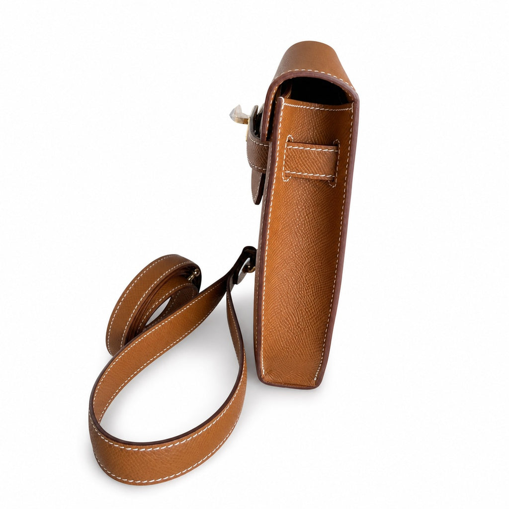 Customer order💕 kelly depeches25 golden brown epsom gold buckle hand-stitched men's handbag🎉