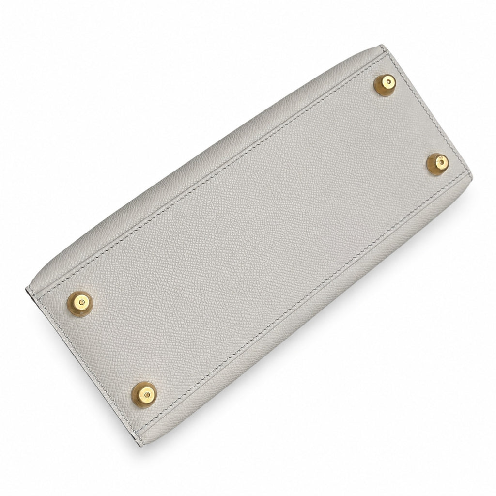 Milkshake white, gold buckle and silver buckle, Kelly 25, imported Epsom