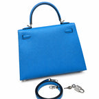 kelly25cm, OF/Blue fride, Epsom, sliver, all handmade‼ ️Kelly 25cm, Florida blue, palm print, silver buckle, high-end handmade exclusive customization‼ ️Purely hand-made nails, hand-engraved hardware,
