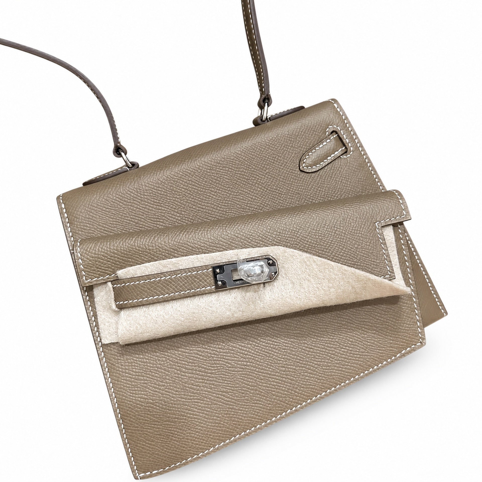 Kelly double-sided Desordre Epsom original palm print leather ck18 elephant gray Etoupe silver buckle PHW top hand sewing