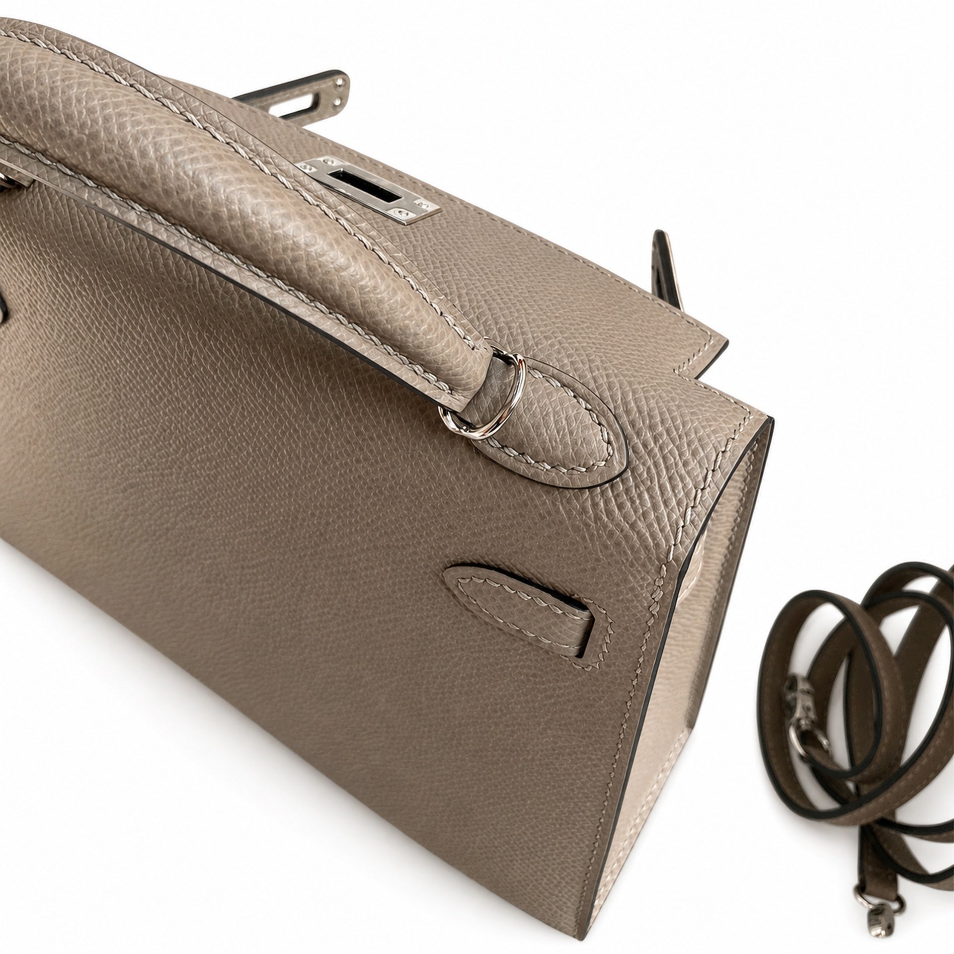 Fully hand-sewn👉Second generation Mini Kelly 19cm imported Epsom leather asphalt gray silver buckle
