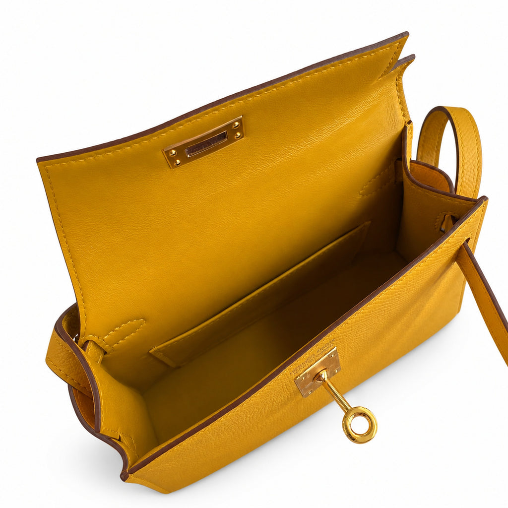 Fully hand-sewn👉Second generation Mini Kelly 19cm imported Epsom leather amber yellow gold buckle