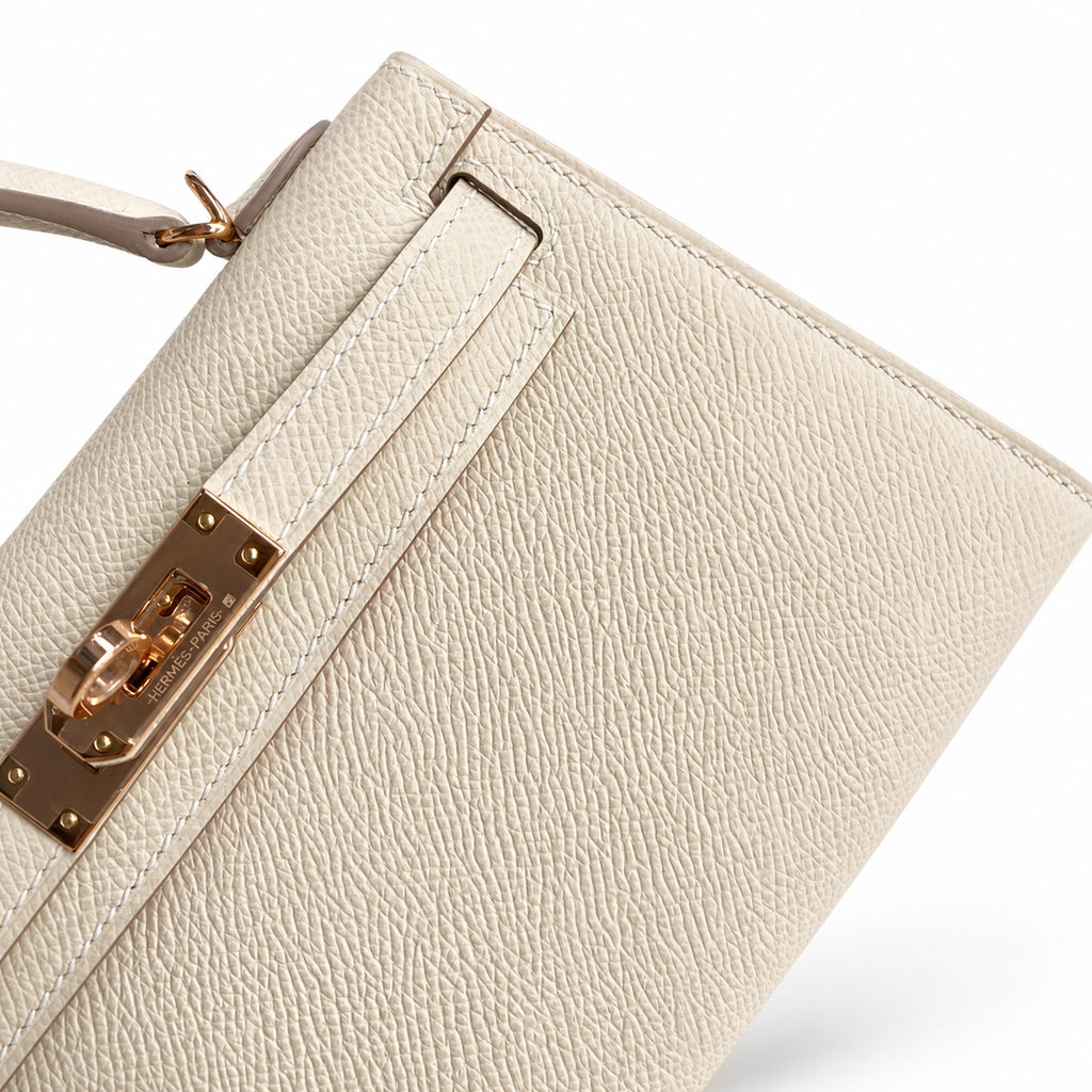 Second generation Mini Kelly 19cm Epsom leather milkshake white