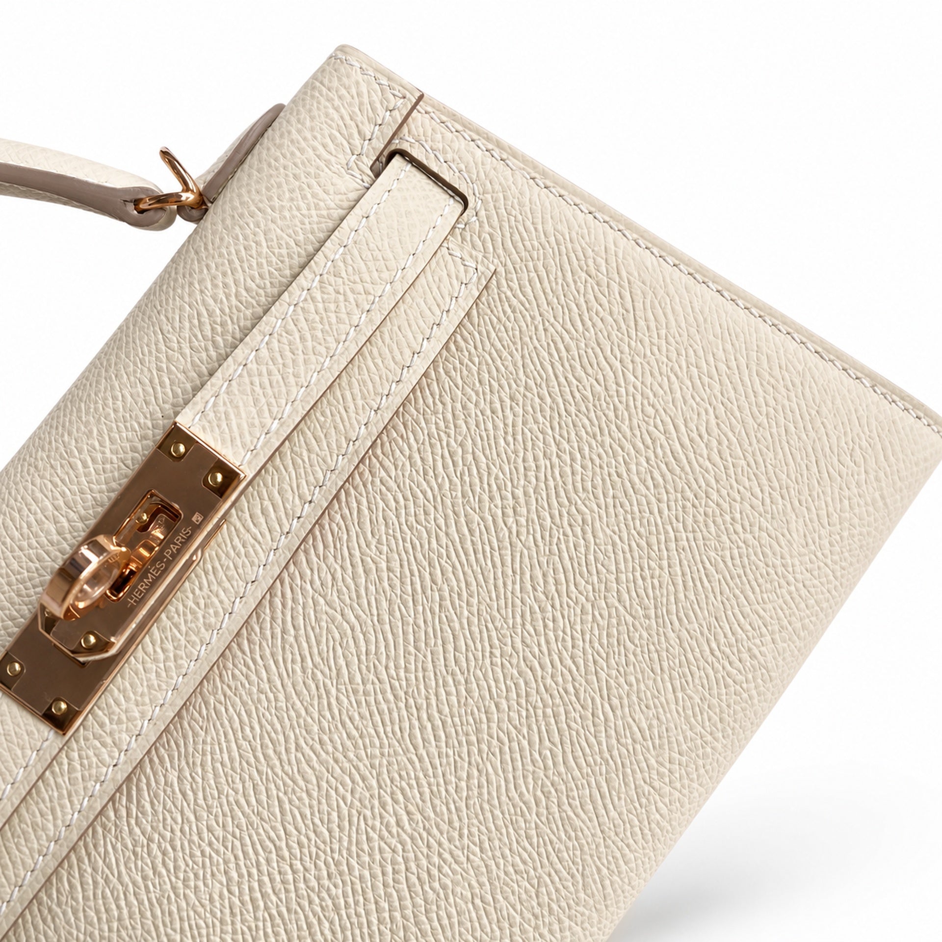 Second generation Mini Kelly 19cm Epsom leather milkshake white